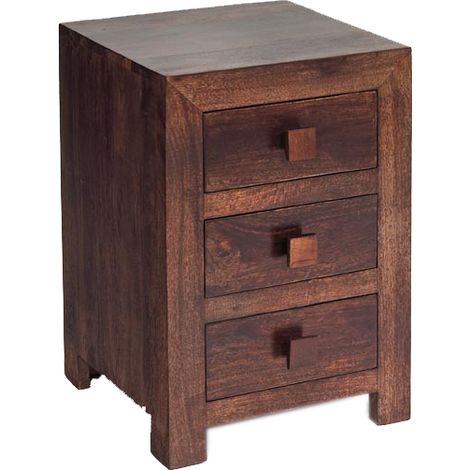 Toko Dark Mango 3 Drawer Bedside - Solid Mango Wood - L40 x W42 x H62 cm (1/3)