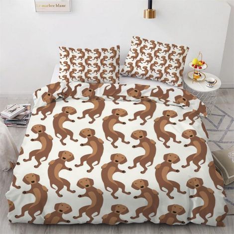 Bettwäsche-Set 155x220 cm 3-teilig Mikrofaser Dackel 3D Motiv mit Reißverschluss