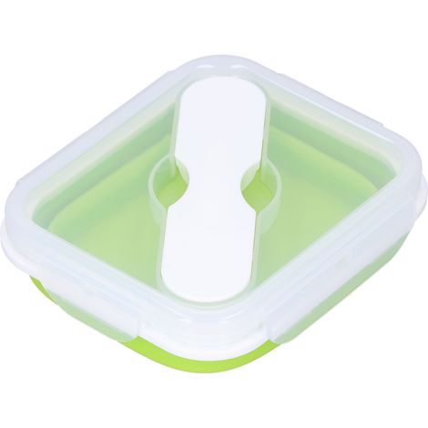 Boîte Repas Isotherme en Silicone avec Fourchette-Cuillère Intégrée, 600ML Vert Pomme pour Bureau et École