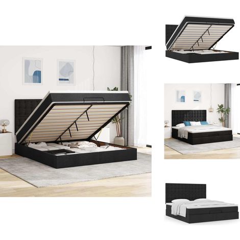Ottoman-Bett mit Matratze Schwarz 180x200 cm Stoff - Ottoman-Bett - Ottoman-Betten - Bettrahmen - Bettgestell (1/5)