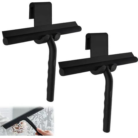 Lot de 2 raclettes de douche en silicone avec crochet, 34 cm avec support, raclette de douche multi-usages pour portes en verre, miroirs, carreaux, voitures (noir) (1/5)