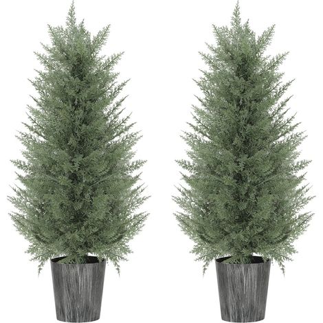 Set da 2 cipressi artificiali 90 cm in plastica con vaso verde (1/5)