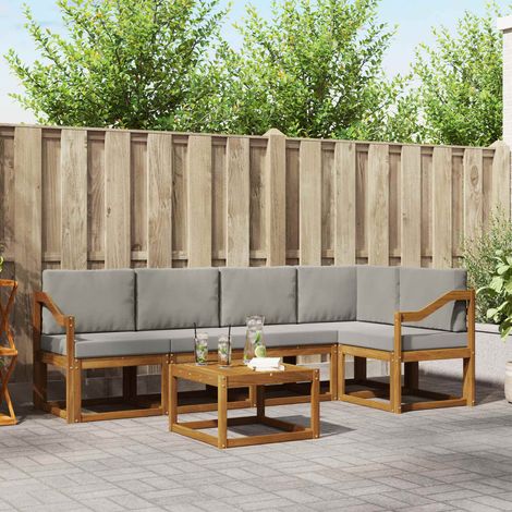 vidaXL Outdoor-Sofagarnitur mit Kissen 6 pcs Natürlich und Hellgrau (1/5)