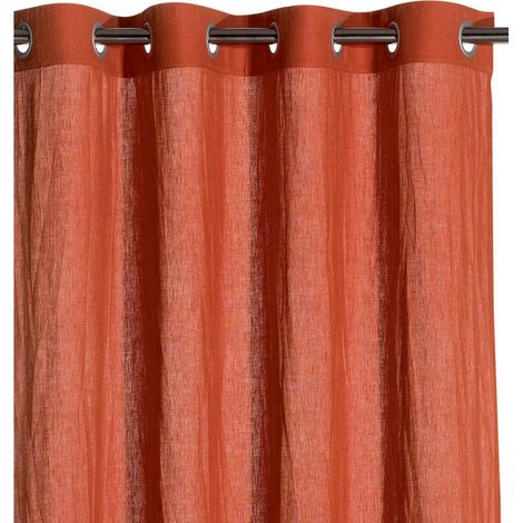 Rideau de Fenêtre en Lin Lavé Coloris Rooibos 140 x 280 cm avec Oeillets en Métal Mat - PANGIVO (1/2)
