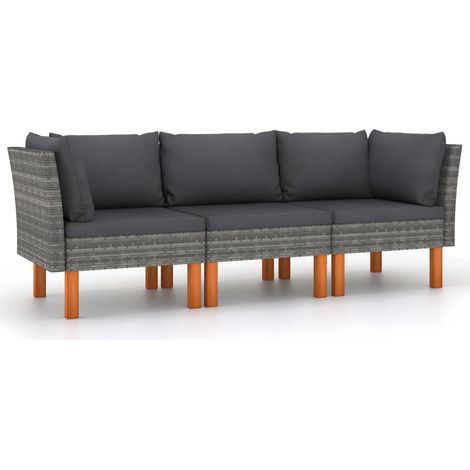 Maison Exclusive - Divano da Giardino a 3 Posti con Cuscini Grigio in Polyrattan (1/5)