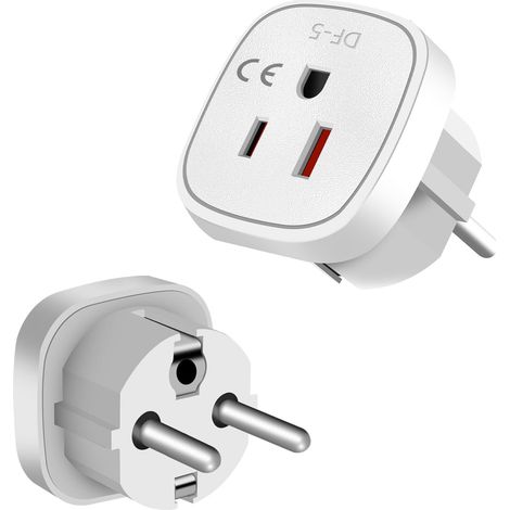 2 Pièces Adaptateur Prise, Type A+B vers E+F, Compact, 250V 10A
