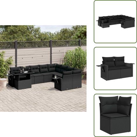 Salon de jardin 10 pcs avec coussins noir résine tressée - Ensemble Salon De Jardin - Meuble Extérieur - Jardin Design - Mobilier Résistant Aux Intempéries - Chaise Longue Pliable (1/5)