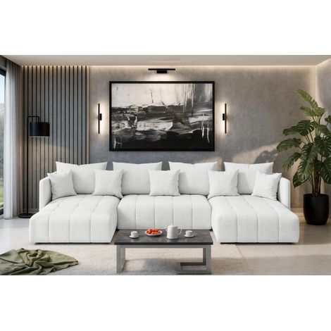 AX LIVING Sofa U Form mit Schlaffunktion Veliro U Weiß, 353 cm breit