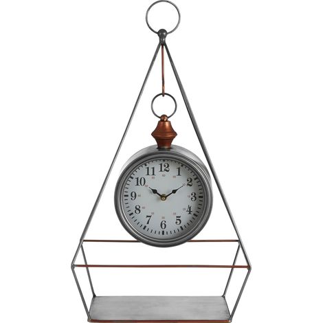 Premier Housewares Small Antique Desk Clock With Pendulum / Wireframe Table Clocks Silver Finish With Copper Detail Clocks For Living Room Tables / Bedroom / Kitchen Table 26 x 64 x 34 (1/4)