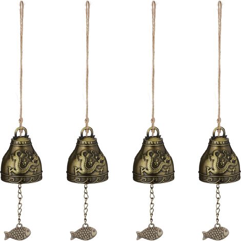 Relaxdays Set 4 Campane Vento Feng Shui, Campanelli Acchiappasogni, Scacciapensieri e Relax, Esterni e Interni, Dorato