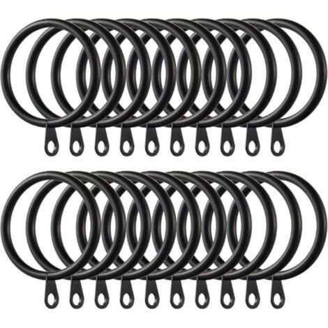 60pcs Anneaux de Rideau Anneaux Suspendus avec Oeil Fixe Crochets pour Rideaux pour Rideaux et Tringles, 38mm Diamètre Intérieur (Noir)