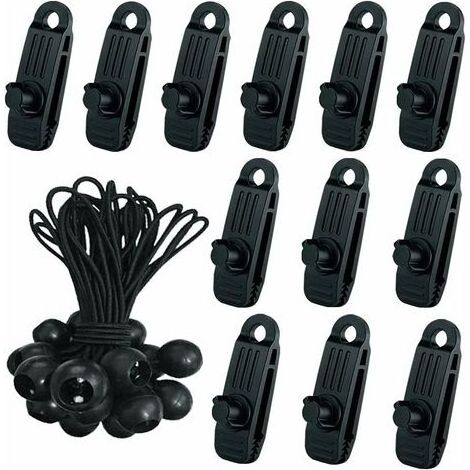24 Pcs Clip de Tente Bâche avec 12x Pince pour bache et 12x Tendeur Corde Elastique, Pince a oeillet pour bache Camping Accessoires pour Tentes, bache Piscine, Bâches, Auvents, Gazebos Tente (1/5)