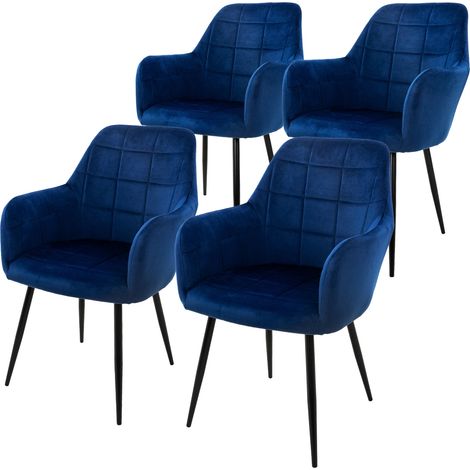 ECD Germany Set 4x Sedia da Pranzo Blu Scuro Poltrone Imbottite in Velluto Stile Moderno Scandinavo Gambe in Metallo per Sala da Pranzo Soggiorno Cucina Ufficio Studio Sala D'Attesa
