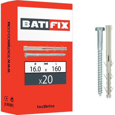20 chevilles charpente 16x160mm nylon + tirefond Batifix