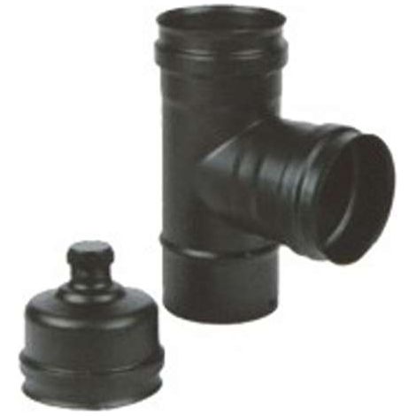 MARAL Gomito T Inox 10 MFF Tappo Nero Pellet 300 Acciaio Inox AISI 316L Spessore 0.5 mm Verniciatura Epossidica Resistente al Calore 300° Guarnizione in Silicone Certificazione V2 colore Nero (1/2)