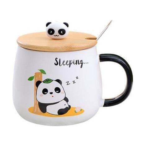 Tasse,Tasse Panda avec Couvercle Drôle de Tasse à café Panda Cadeau 400 ML Tasse à thé en céramique avec cuillère & Soucoupe (1/4)