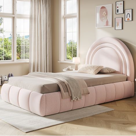 Lit coffre 90x200 enfant avec rangement velours rose HAVRYA (1/5)