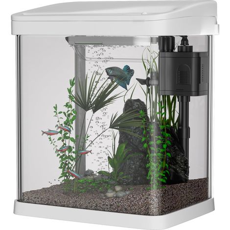 Aquarium en Verre Transparent 9L avec éclairage LED, système de Filtration avec Pompe Blanche pour Poissons tropicaux (1/5)