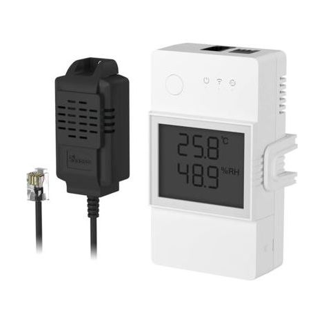 TH Elite 20A Interrupteur Connecté WiFi avec THS01 Capteur de Température et Humidité, Contrôle à Distance via APP, Surveillance de Temp, Compatible avec Alexa, Google Home, Interface RJ11 1000 pcs (1/5)