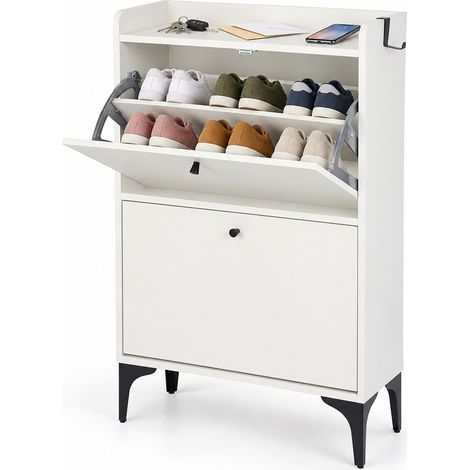 Relaxdays Schuhkipper, 2 Fächer, 8 Schuhe, HBT: 102 x 60 x 24 cm, schmaler Schuhschrank, inkl. Kippschutz, weiß/schwarz (1/5)