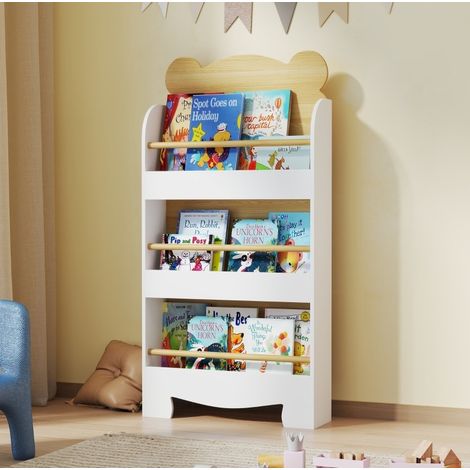 Librería infantil de 3 niveles 55 x 15 x 110 cm en madera, blanca OKMYHOME (1/5)