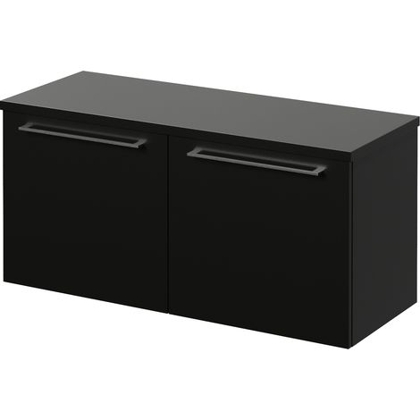 Napoli 390 Matt Black 1000mm Wall Mounted 2 Drawer Vanity Unit for Countertop Basins - 1000mm - Chrome 320mm Handle