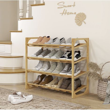 MEUBLIV Schuhregal aus Bambus 76 x 33 x 67 cm Natur – 4 Ebenen (1/5)