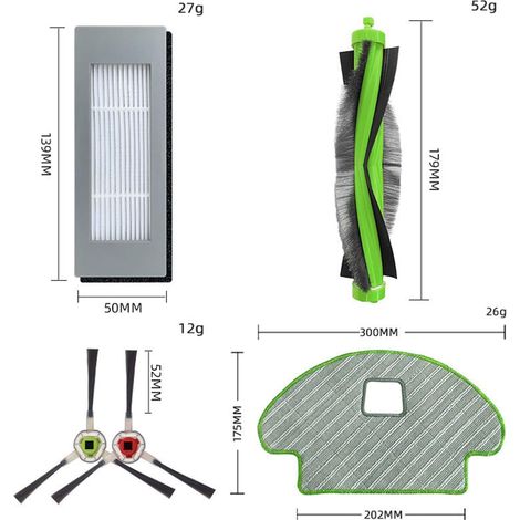 Kit di ricambi per robot aspirapolvere: 1 spazzola centrale, 4 filtri, 8 spazzole laterali e 3 panni in microfibra. (1/3)