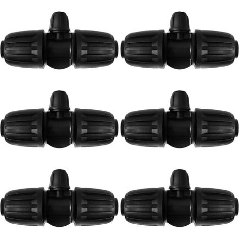 6-teiliger T-Rohrverbinder mit Widerhaken, 3-Wege-Bewässerungsschlauchverbinder für Rohre von 13/16 mm bis 4/7 mm, 3-Wege-Tropfbewässerungsverbinder für Garten, Rasen (1/4)
