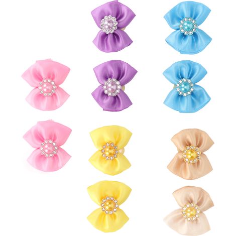 Lot de 20 nœuds pour poils d'animaux, couleurs assorties, pour petits chiens, chiots, chats et lapins, avec élastique. (1/5)