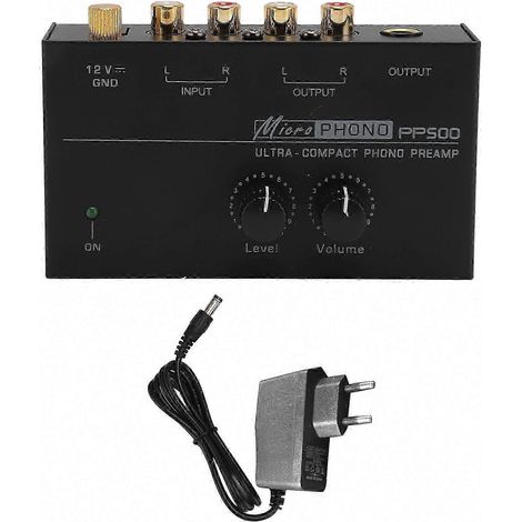 Rauscharmer Phono-Vorverstärker mit Lautstärkeregler für Plattenspieler, 100–240-V-Netzteil, EU-Stecker (1/5)