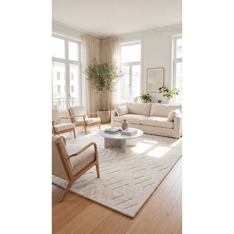 Tapis en laine Granite Grace - Tapis en laine  - 290x190cm, Rectangular - 100% Laine vierge - Tufté main - Blanc