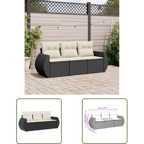 The Living Store Salon de jardin 3 pcs avec coussins noir résine tressée - Ensemble Salon De Jardin - Meuble Extérieur - Résine Tressée - Rotin Synthétique - Fauteuil De Jardin (1/3)