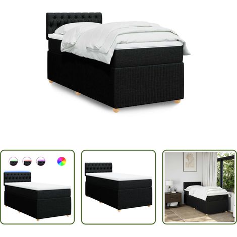 vidaXL Surmatelas - Sommier Ă lattes de lit et matelas Noir 80x200 cm Tissu (1/5)