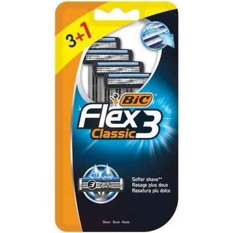 Paquete de 4 maquinillas de afeitar desechables Bic Flex3 Classic para hombre