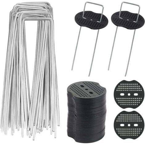 40 estacas de jardín en forma de U con 40 arandelas. Estacas de chapa metálica para jardinería, fijación de láminas de control de malezas - INHHUB (1/4)