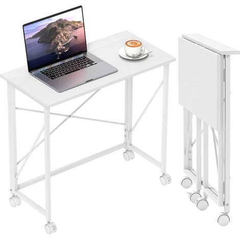 Bureau abondant table d'ordonnée 80 x 40 cm sur roulettes pour bureau à domicile, chambre, petits espace, blanc