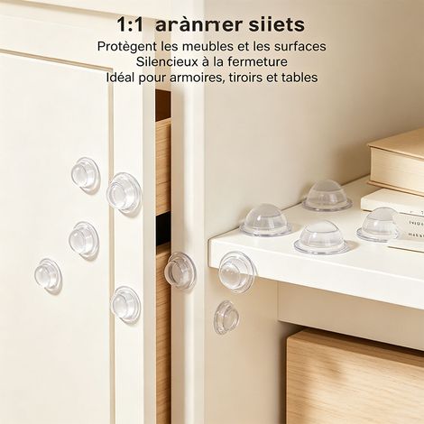 Butées adhésives en silicone transparent 10 x 3 mm, lot de 100 pastilles hémisphères anti-chocs, protection meubles et sols - Transparent (1/5)