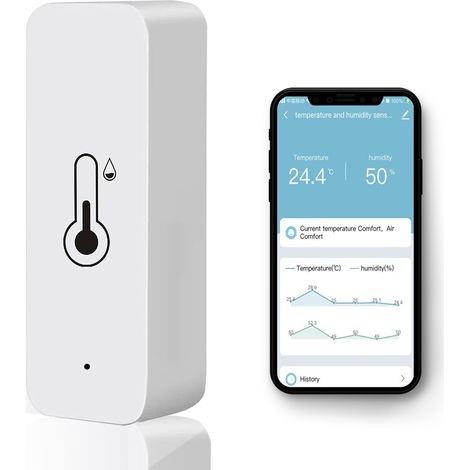 1PCS Thermomètre hygromètre sans fil, Smart humidité et de température avec surveillance à distance via app,capteur d'humidité et de température intérieur avec exportation des données,compatible Alexa (1/5)