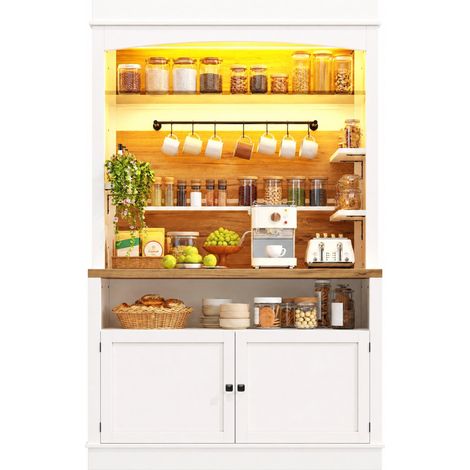 ELVMI Hochschrank-Set mit 2 Schränken, RGB-LED, Glasablage und Hakenleiste, Küche, MDF, Weiß, 107 x 34 x 184 cm (1/5)