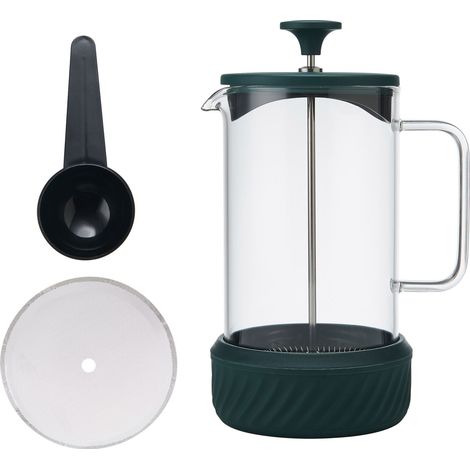La Cafetière Zero - Cafeteria de 8 tazze de colore verde, no mess French press, resistente al calore, con manico de vetro e base de silicone rimovibile, facile de pulizia, idea regalo de per il