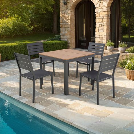 Ensemble table de jardin carrée 90x90x75cm + 4 chaises gris - MIMIZAN