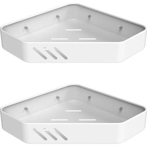 2 Étagère de douche, Angle sans perçage, Acier inoxydable, Double couche, Salle de bain (1/5)