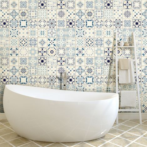Sticker Mural Carrelage adhésif Cuisine Salle de Bain - 24 STICKERS CARRELAGES AZULEJOS GIROLAMO - 24stickers10x10cm (1/5)