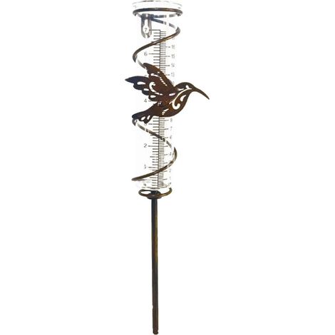 Colibri nouveauté pluviomètre – Pluviomètre en spirale en métal avec piquet à motifs de colibris – Tube pluviomètre pour clôture de jardin, 7 pouces (1/5)