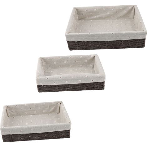 Lot de 3 paniers tressés multifonctionnels et empilables, tissés à la main, avec doublure en tissu, pour articles de toilette, serviettes, clés, cosmétiques et en-cas. Couleur : marron. (1/5)