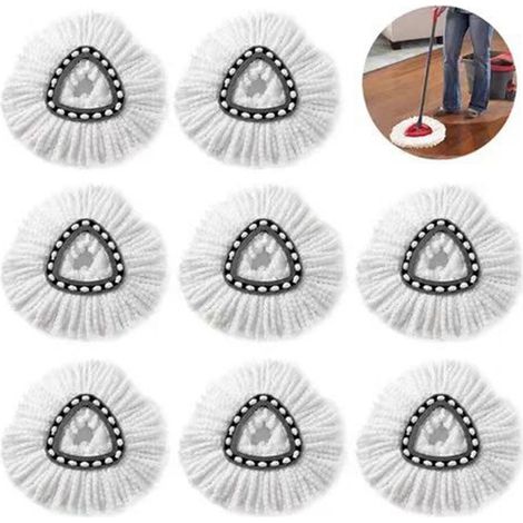 Lot de 8 Recharges de Tête de Serpillière Triangulaire pour Vileda EasyWring et O-Cedar – Lingettes Microfibres Rotatives de Remplacement, Blanc