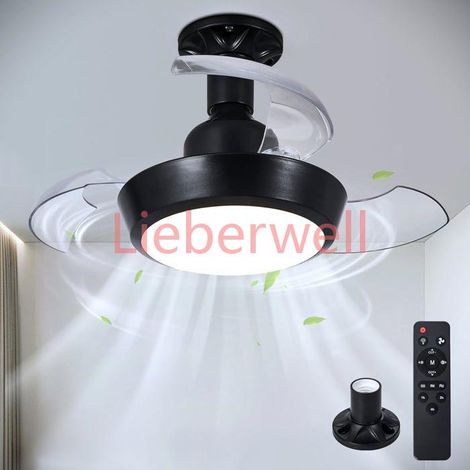 Petit ventilateur de plafond avec éclairage et télécommande,lampe,ventilateur à culot E27 avec 3 pales rétractables,ampoule LED (1/5)