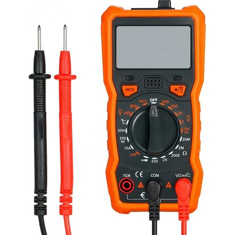 Multimètre NJTY 1999 pts NCV – AC/DC, résistance, diode, hFE, LCD rétro, LED, magnétique. (1/5)