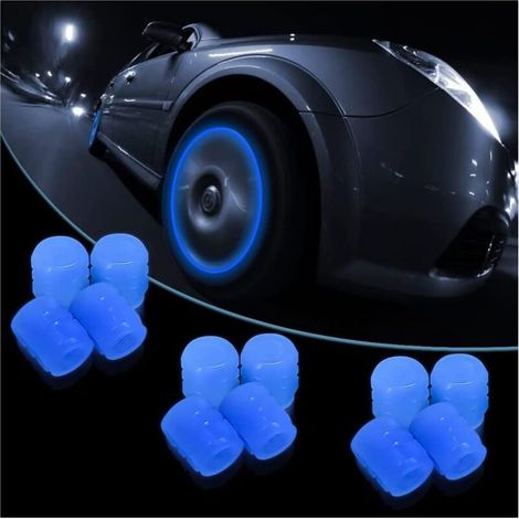 (Bleu)Bouchon Valve Pneu Voiture Fluorescent, 12 Pcs Lumineux Valve Pneu Voiture avec Lumineux Couverture, Accessoire Universel pour Camions, SUV, Motos (1/5)